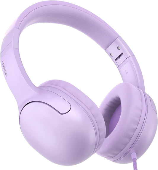 Foldable Wired Headphones for Kids with Tangle-Free Nylon Wire and 3.5mm Jack - Stereo On-Ear Headsets for Tablets, iPads, and Travel (Purple)