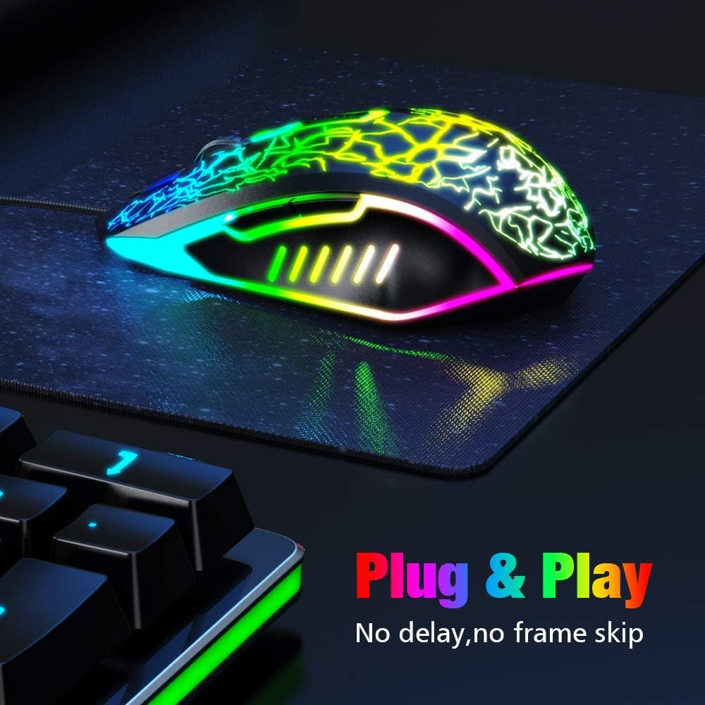 Gaming Mouse Ergonomic Wired Computer Mouse with 7 Colors LED Backlight, 4 DPI Settings up to 3600 DPI Compatible for Chromebook Windows 7/8/10/11 Xp/Mac/Linux Gamer/Notebook/Macbook