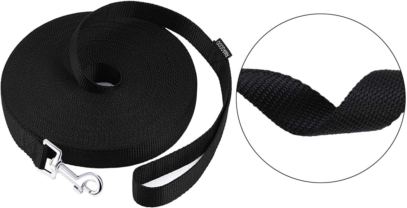 Dog Obedience Recall Training Agility Lead - 15 Ft Lead Training, Tie Out, Play, Safety, and Camping (15 Feet, Black)