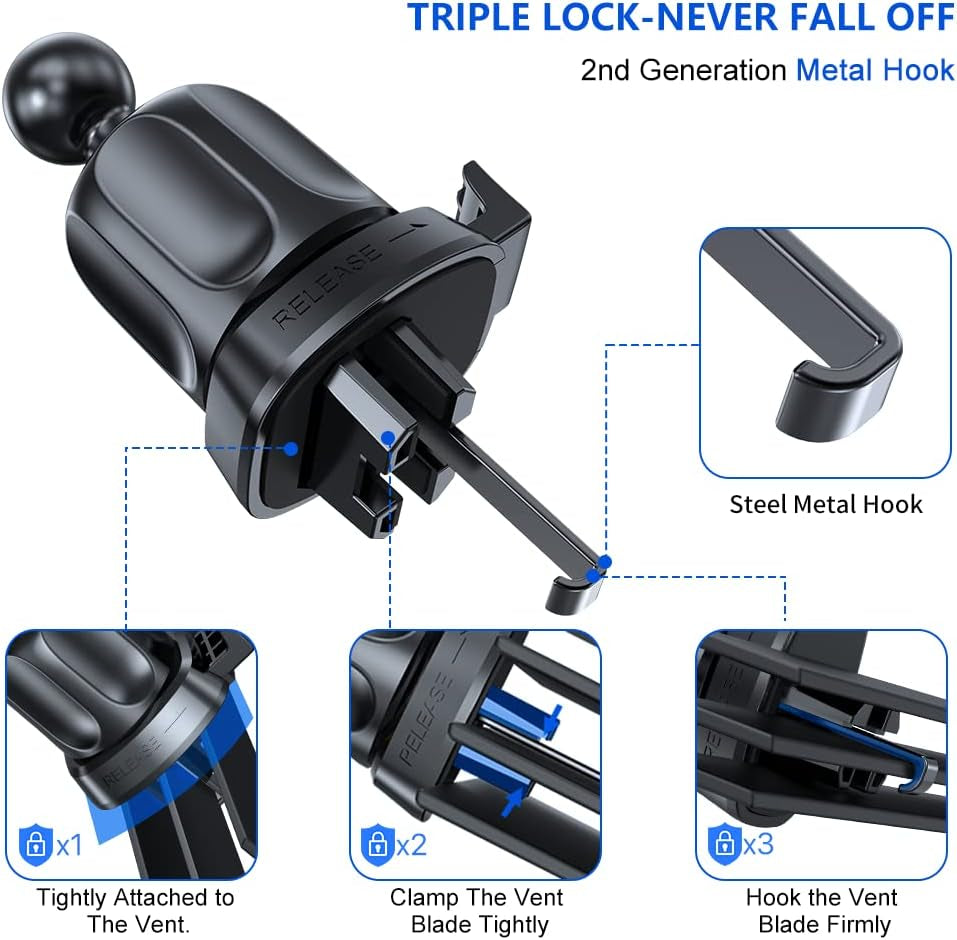Car Air Vent Phone Holder Mount - Compatible with iPhone 16, 15 Pro Max, 14, Samsung, All Smartphones