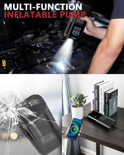 Portable 12V DC Tire Inflator and Air Compressor with Integrated Pressure Gauge - 150PSI Cordless Electric Pump