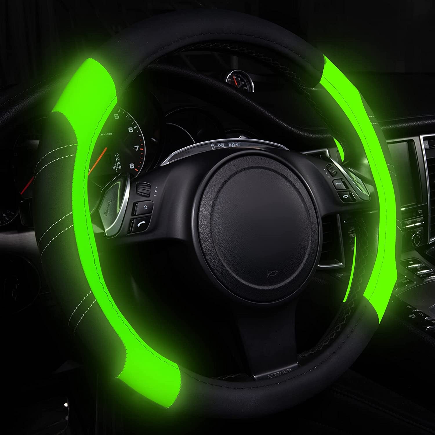 Line Rider Microfiber Leather Sport Steering Wheel Cover - Universal Fit (14.5-15 Inches) - Anti-Slip, Comfortable