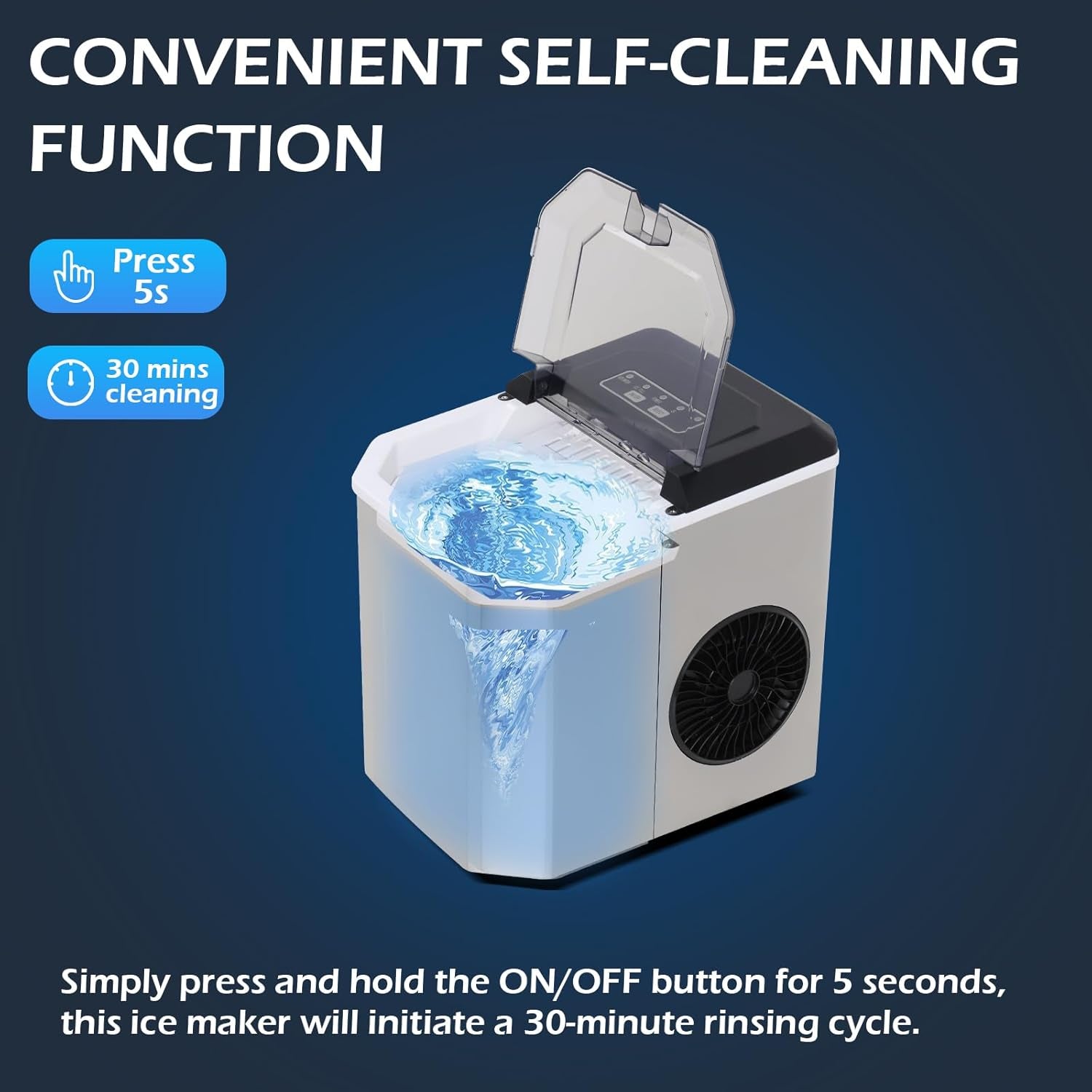 Portable Stainless Steel Countertop Ice Maker - Self-Cleaning, 26 lbs Daily Production, 9 Ice Cubes in 6 Minutes