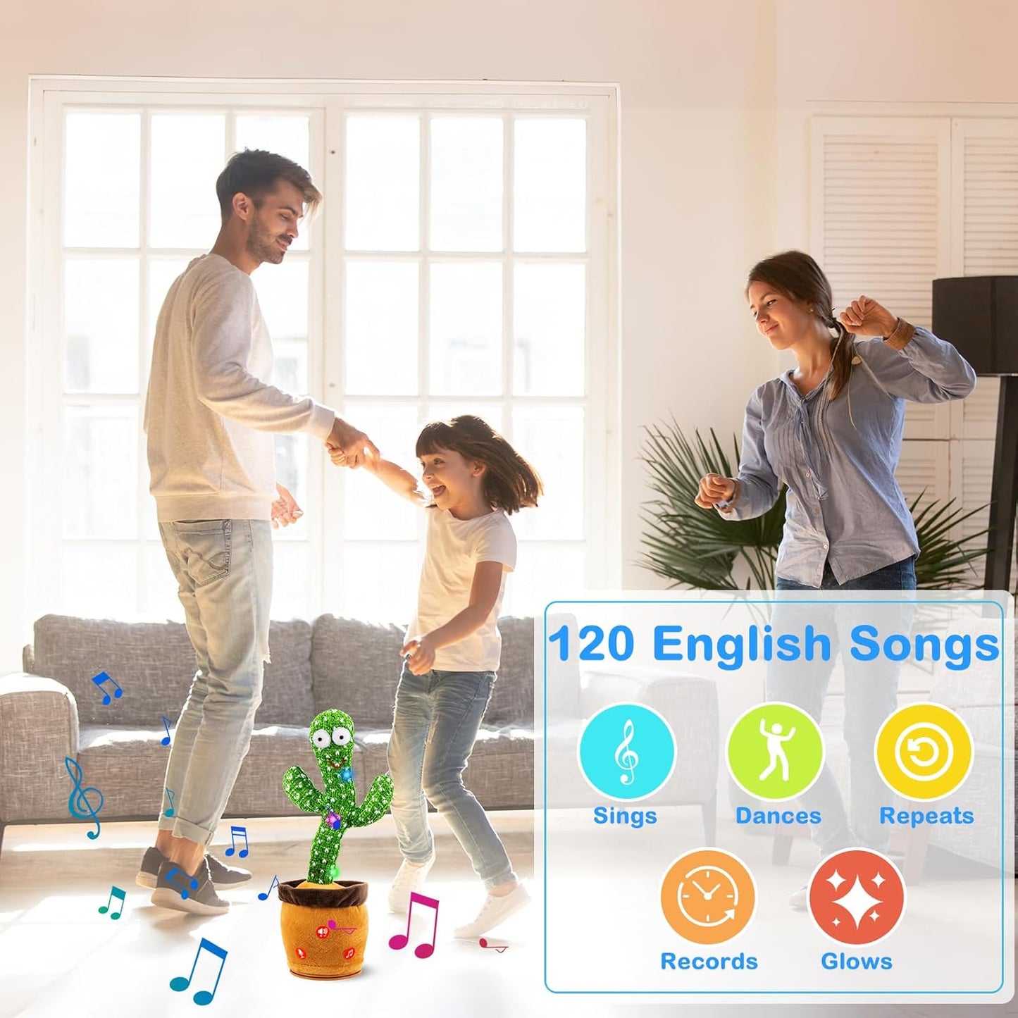 Interactive Dancing Cactus Toy for Toddlers - Voice Mimicking and Singing 120 Songs, Aged 3+, Including Autism-Friendly Features