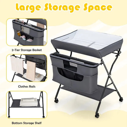 Portable Adjustable Height Nursery Organizer for Newborns with Wheels