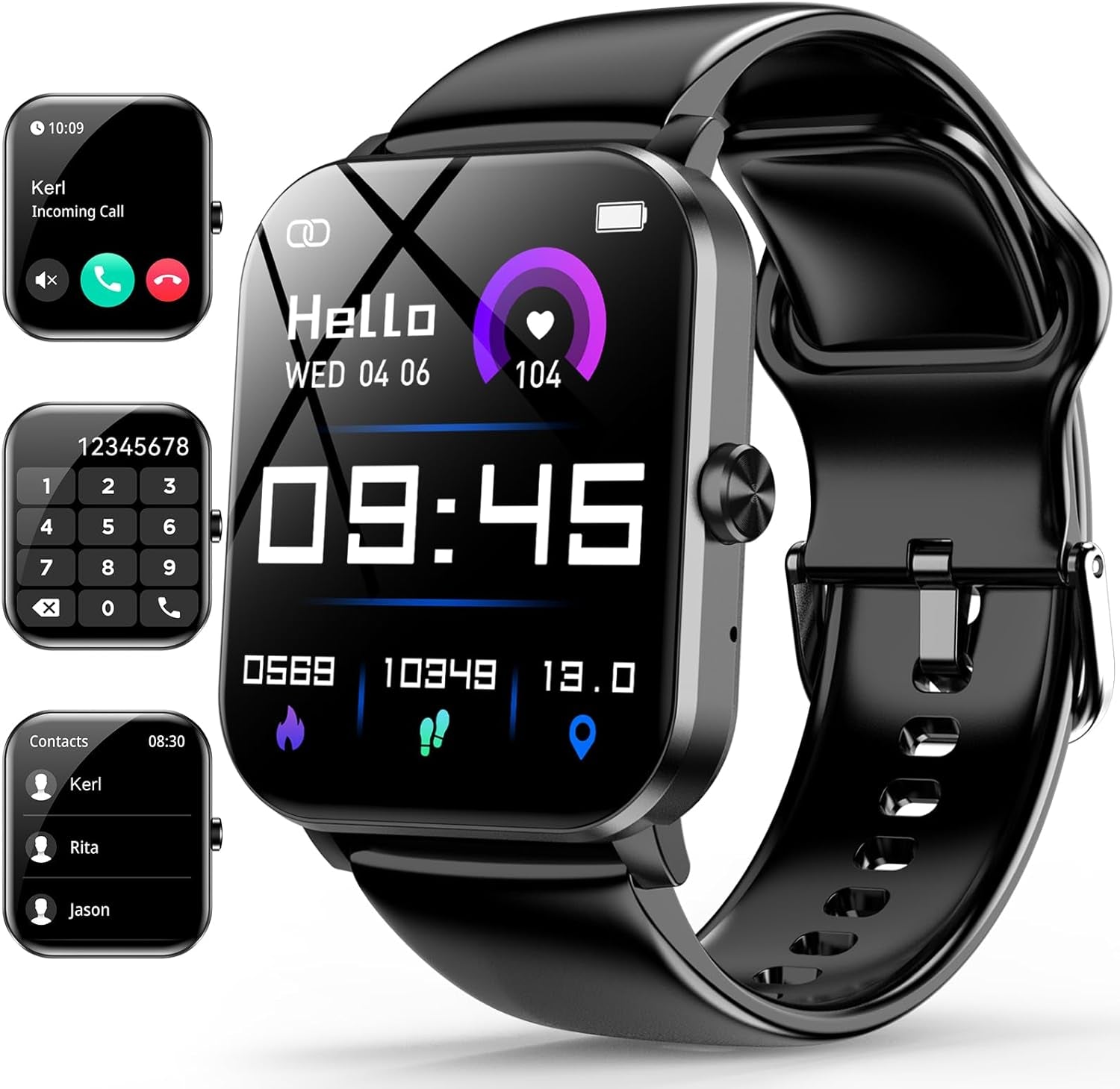 Smart Watch for Men Women with Bluetooth Call, Activity Tracker Compatible with Ios/Android Phones, 1.85" HD Screen Fitness Watch with Heart Rate/Sleep/Spo2 Monitor, 100+ Sports Modes(Black)