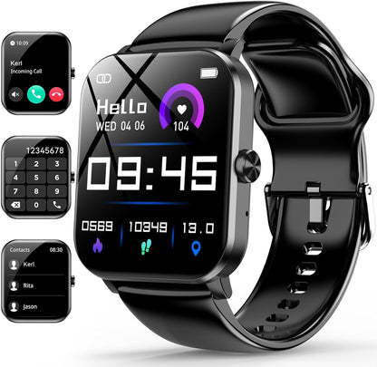 Smart Watch for Men Women with Bluetooth Call, Activity Tracker Compatible with Ios/Android Phones, 1.85" HD Screen Fitness Watch with Heart Rate/Sleep/Spo2 Monitor, 100+ Sports Modes(Black)