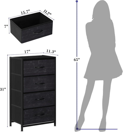 Dresser with 4 Drawers, Fabric Dressers for Bedroom, Small Chest of Drawers, Sturdy Steel Frame & Wood Top, Storage Drawers Tower for Bedroom, Hallway, Entryway, Closets, Oak Black