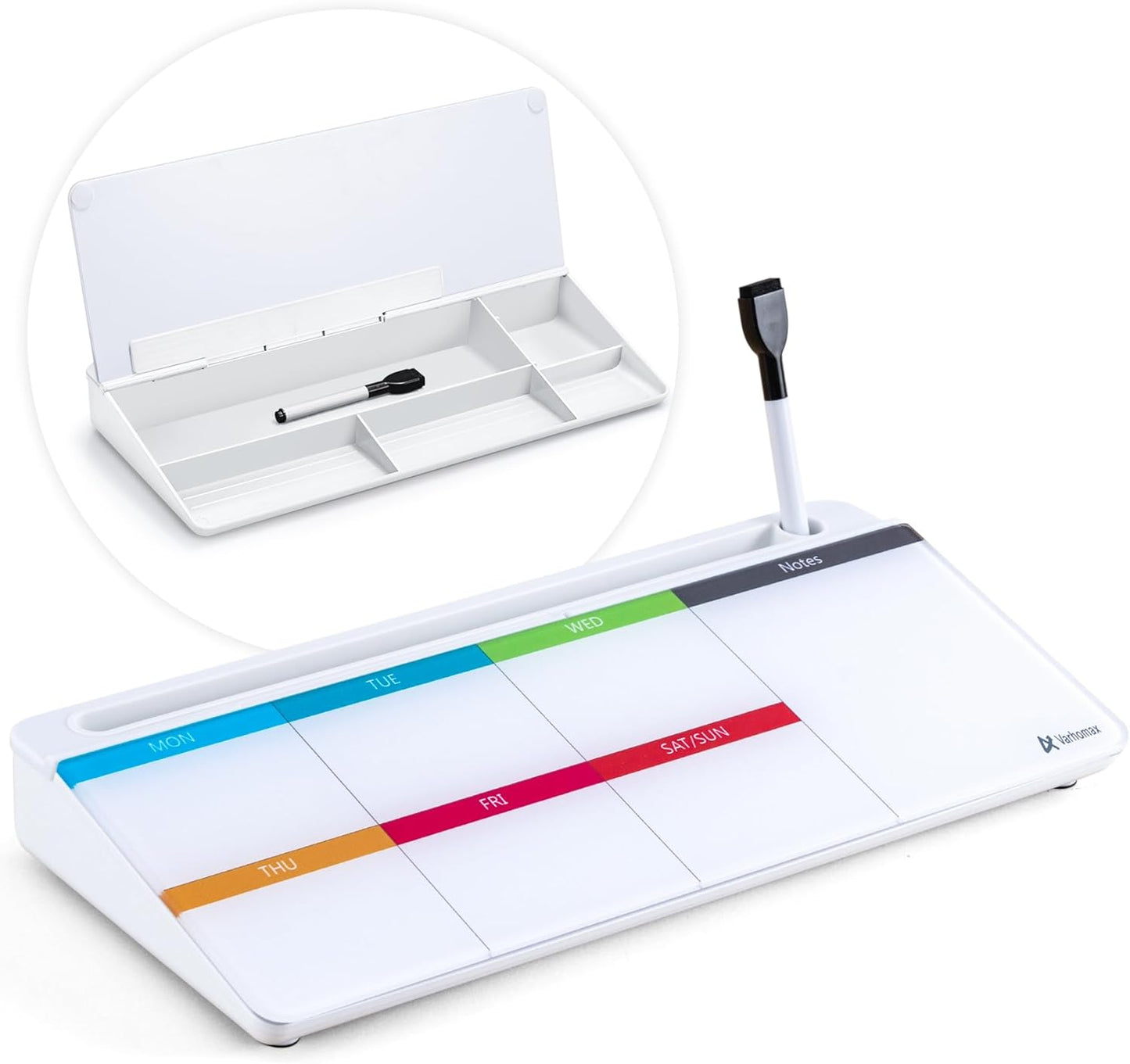 Dry Erase Glass Desk Whiteboard with Storage Caddy - Desktop Memo Notepad for Home Office and School (Gray)