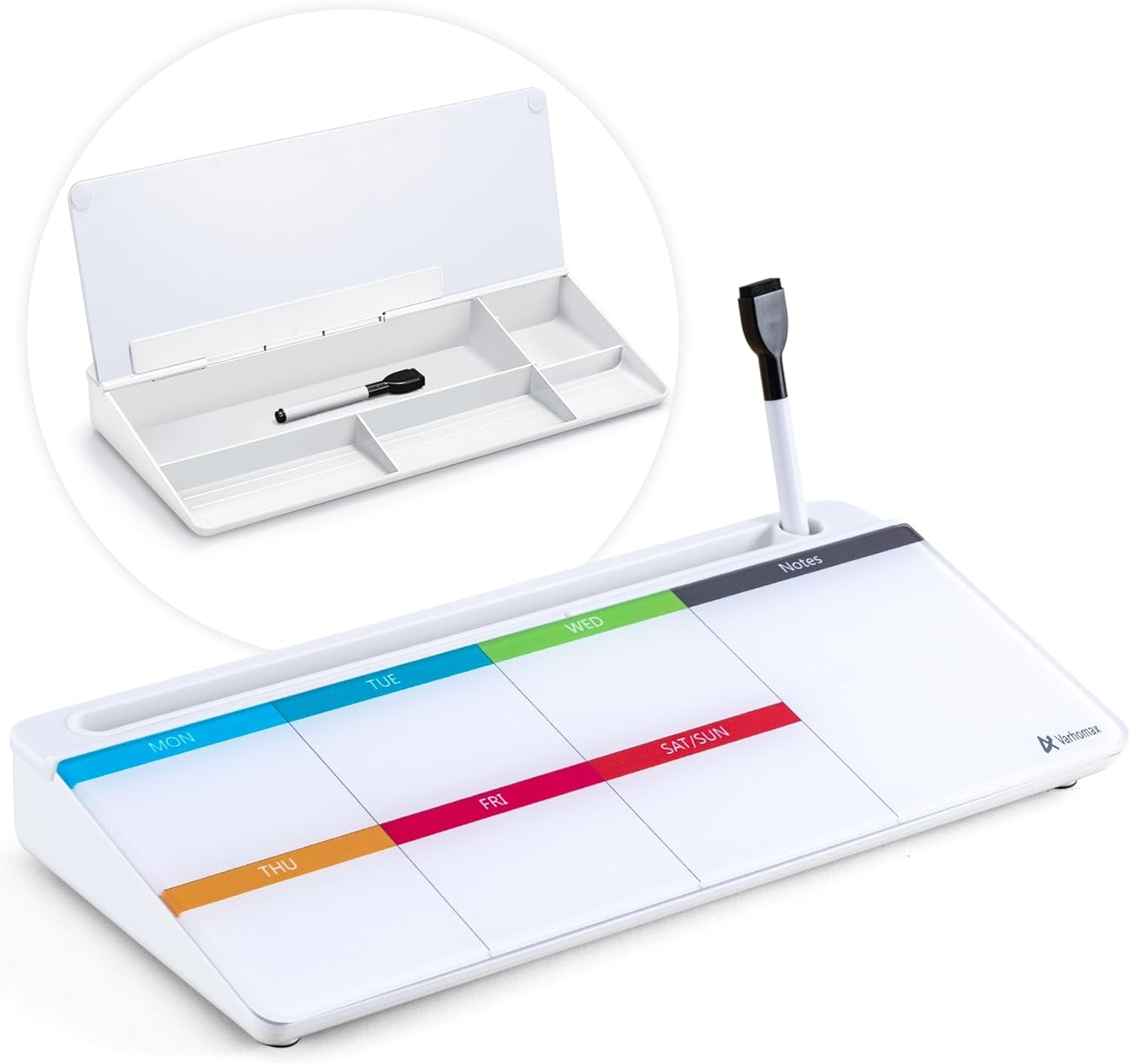 Dry Erase Glass Desk Whiteboard with Storage Caddy - Desktop Memo Notepad for Home Office and School (Gray)