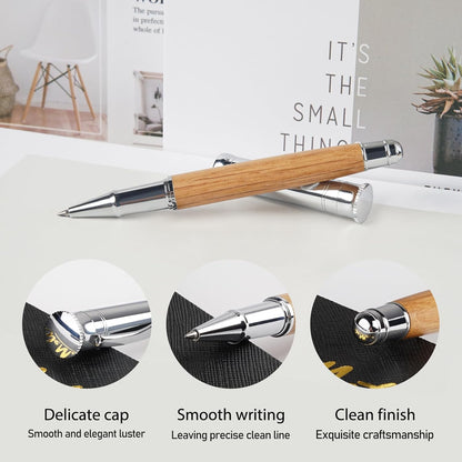 Luxury Rollerball Pen Set, Extra 2 Ink Refills(1 Black & 1 Blue), Fancy Writing Pen Nice Office Gift for Men, Professional, Executive, Cool Wooden Pen for Journaling - White Oak