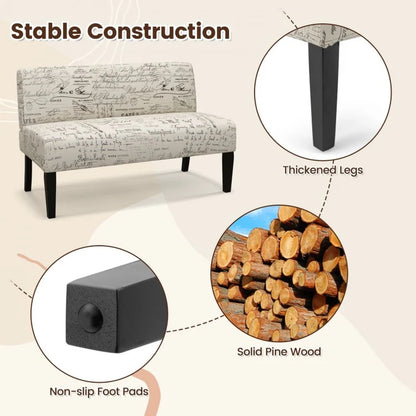 Armless Loveseat Sofa with Backrest and Spring Cushion Support