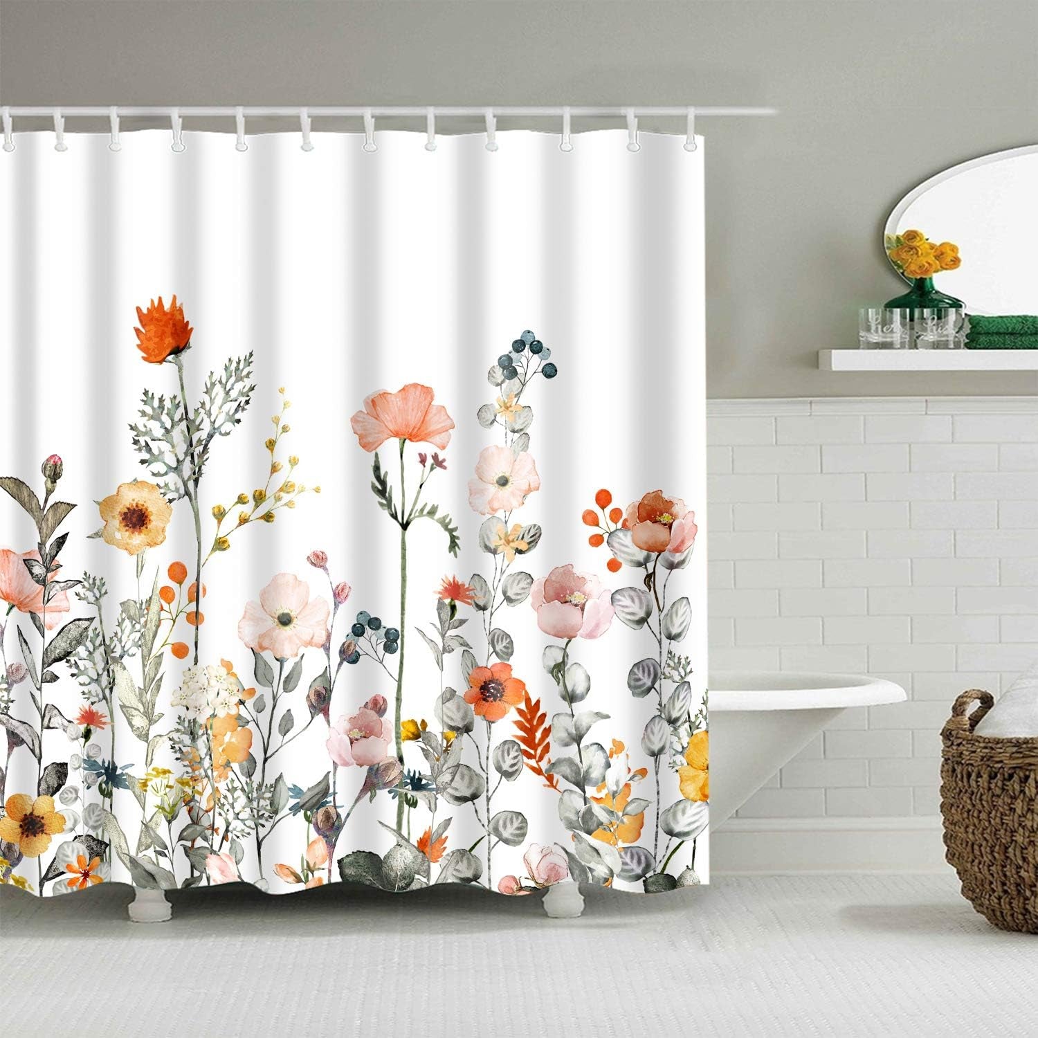 Modern Waterproof Polyester Bath Shower Curtain Set with Hooks and Elegant Design