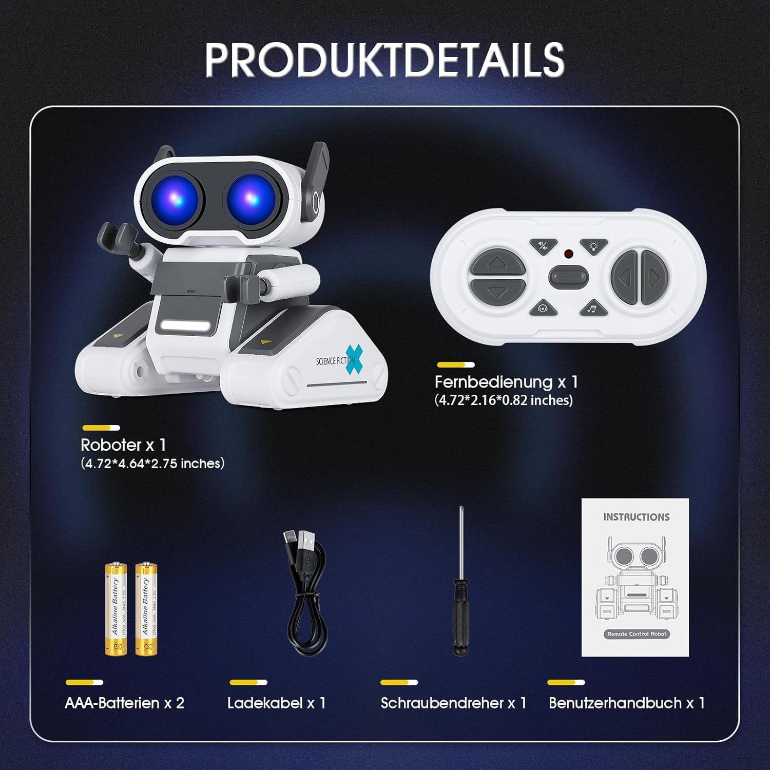 Remote Control LED Robot Toy with Flexible Head and Arms, Dance Moves and Music for Children Aged 3+