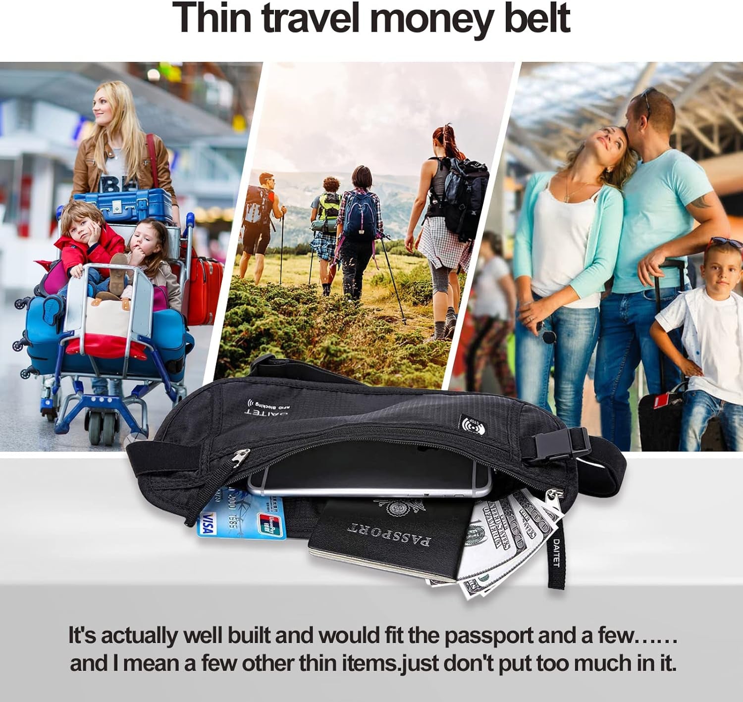 RFID-Blocking Money Belt and Passport Holder - Secure Hidden Travel Wallet Fanny Pack (Black)