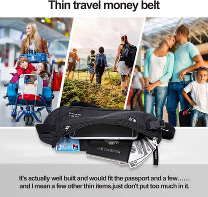 RFID-Blocking Money Belt and Passport Holder - Secure Hidden Travel Wallet Fanny Pack (Black)