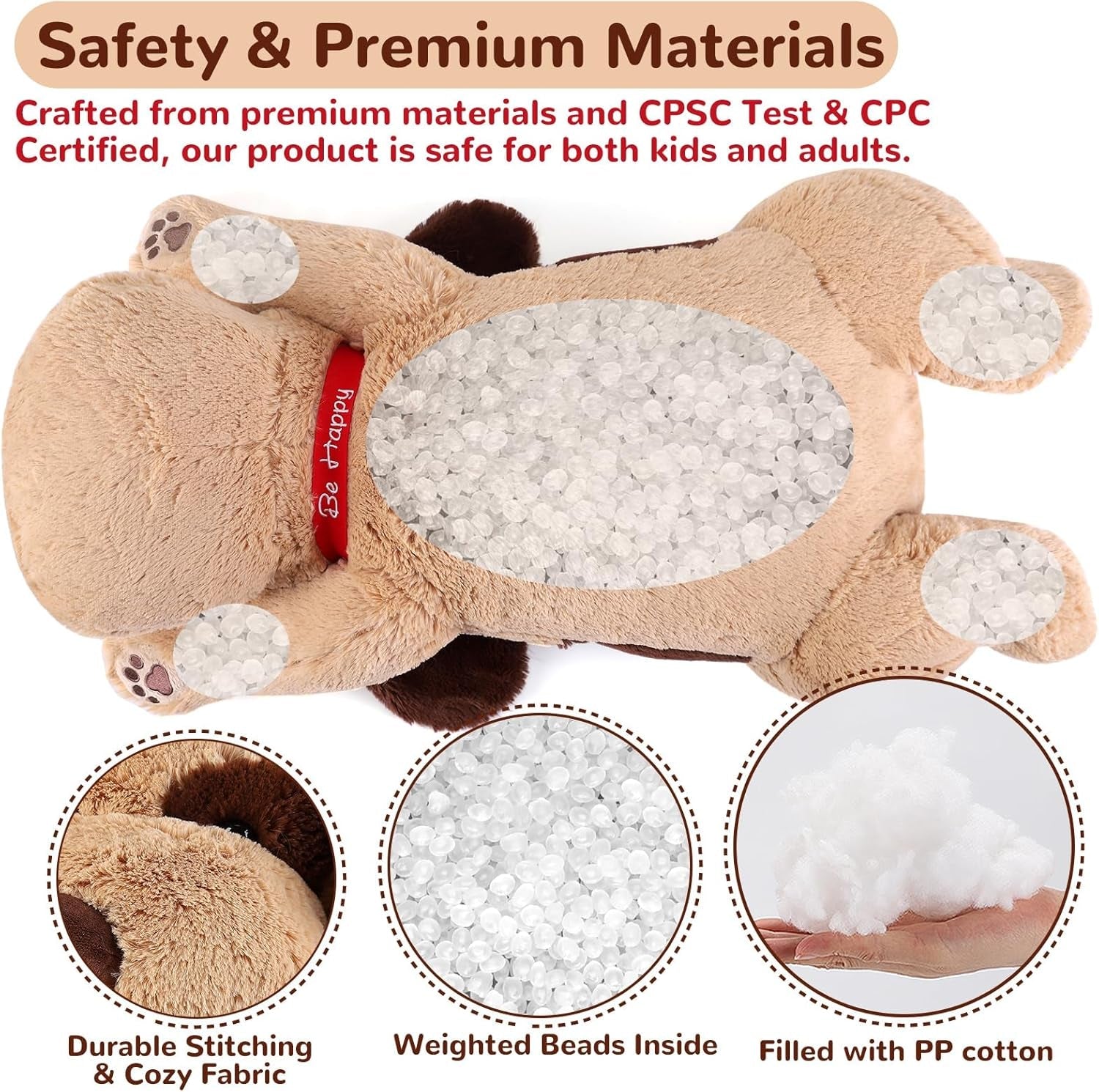 Brown Dog Weighted Plush Toy - 32 Inch, 6.0 Pounds - Large Stuffed Animal Pillow
