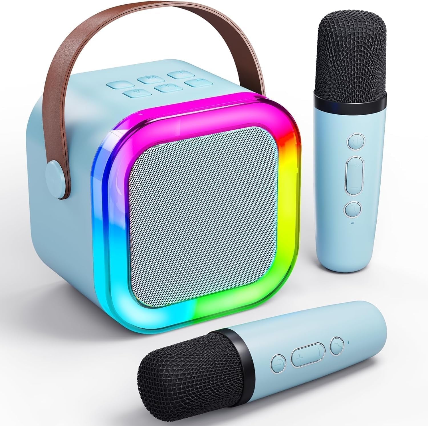 Mini Portable Karaoke Machine- Dual Wireless Microphones and LED Lights, for Ages 4+