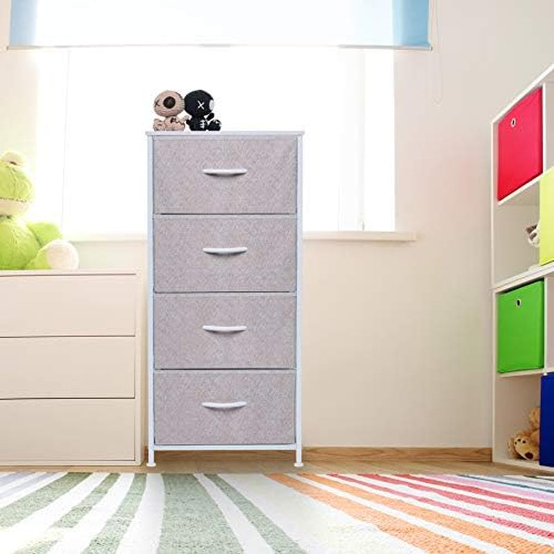 Tall Dresser for Bedroom - Fabric Dresser with 4 Storage Drawers and Wood Top for Closet, Living Room, Nursery Room, Office Storage and Dorm - Grey and White