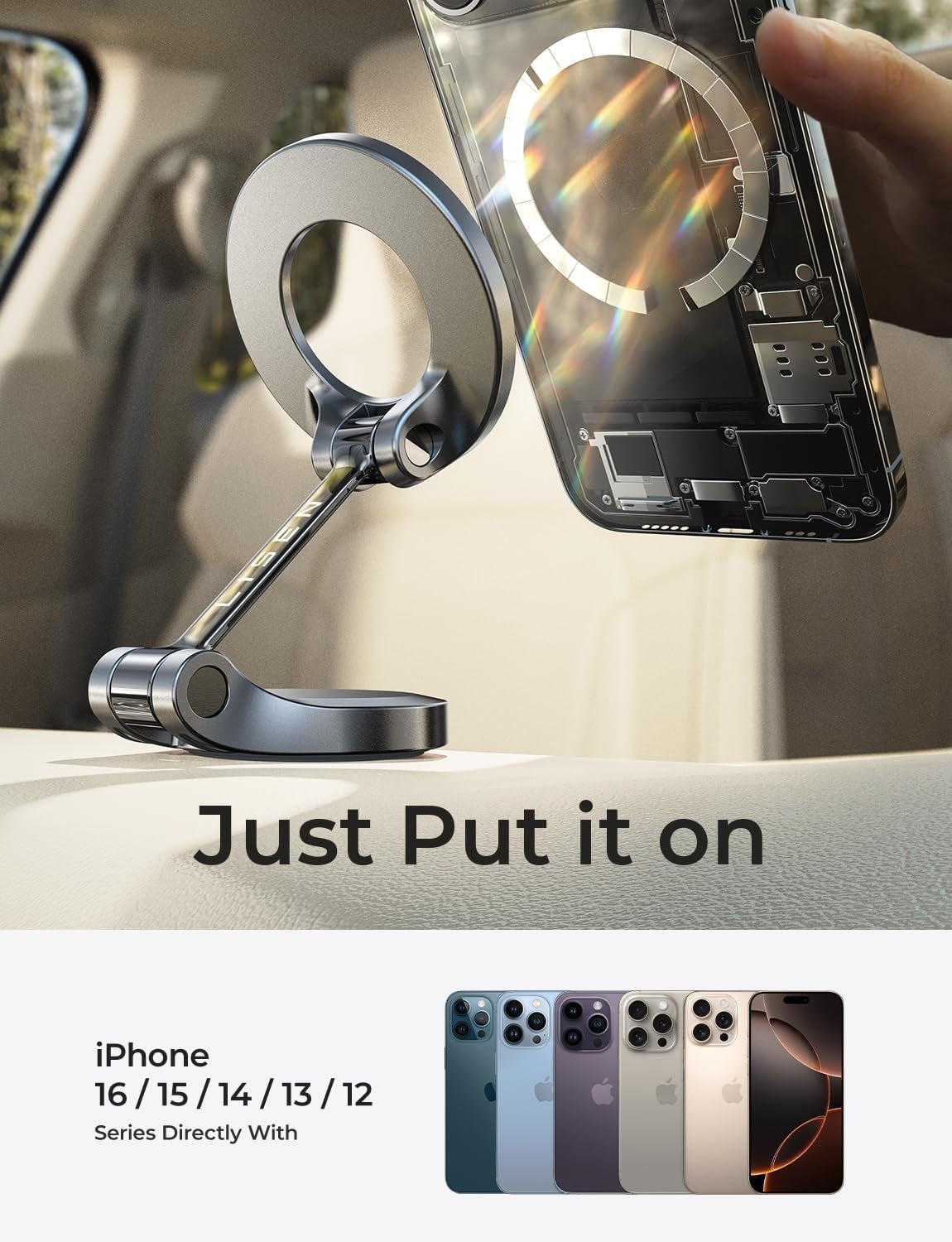 Car Mount - 24 Strong Magnets, 360° Rotating Magnetic Phone Holder -16 Pro Max, 15, 14, 13, 12, Compatible with MagSafe Cases