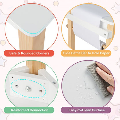 Children's Art Table and Chair Set with Storage Drawer, Paper Roll, and Two Markers