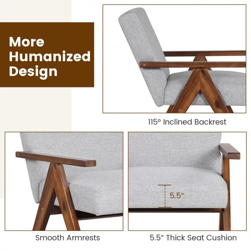 Contemporary Linen Fabric Accent Chair with Durable Solid Acacia Wood Frame