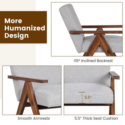 Contemporary Linen Fabric Accent Chair with Durable Solid Acacia Wood Frame