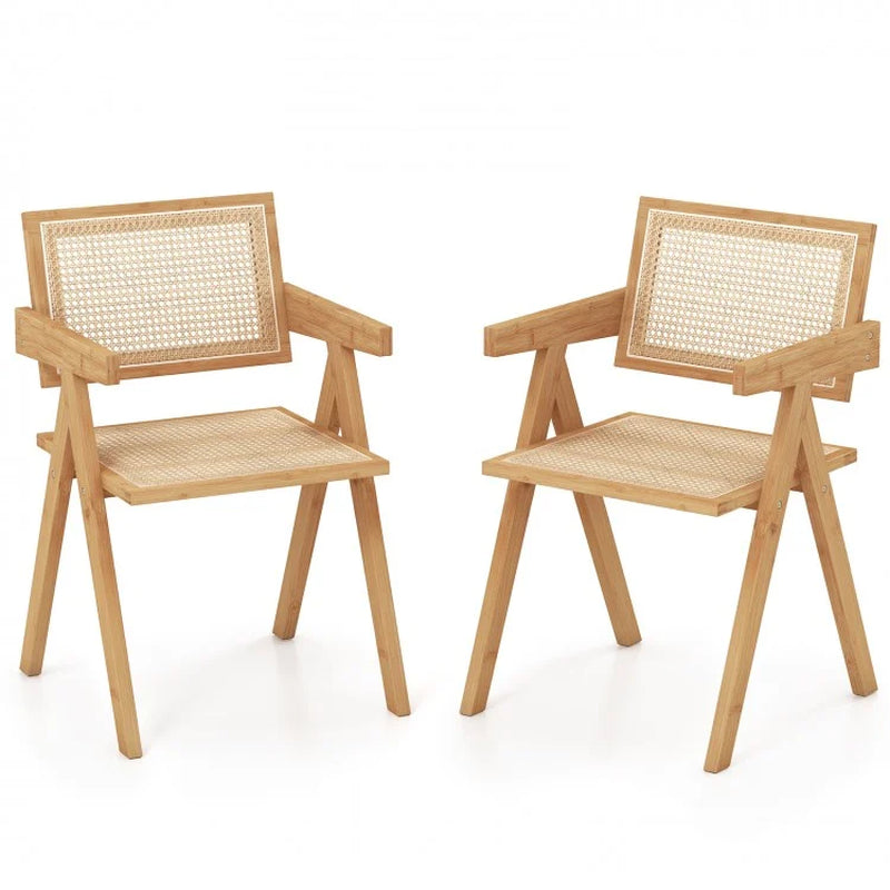 Set of Two Rattan Accent Chairs with Natural Bamboo Frame