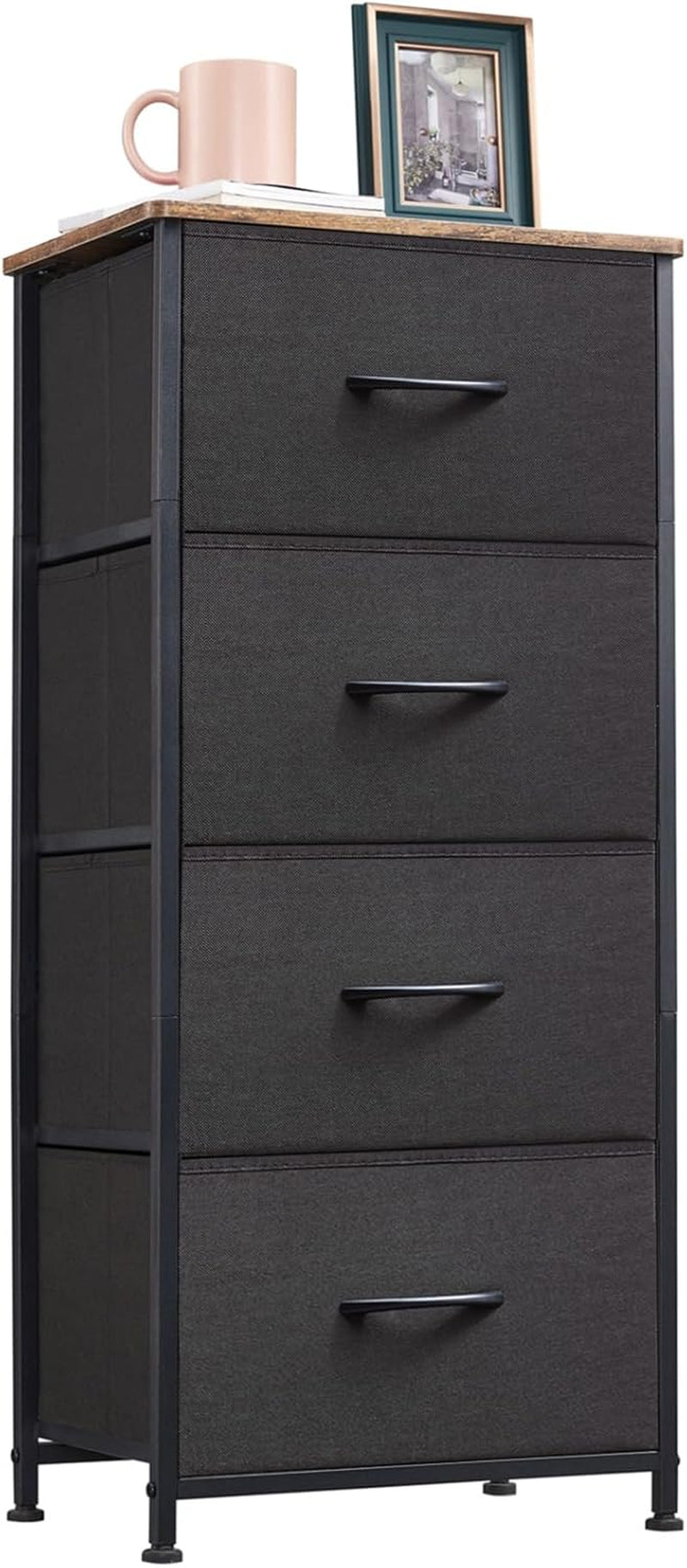 Tall Dresser for Bedroom, 4 Drawer Storage Organizer Chest of Drawers with Removable Fabric Bins - White Leather