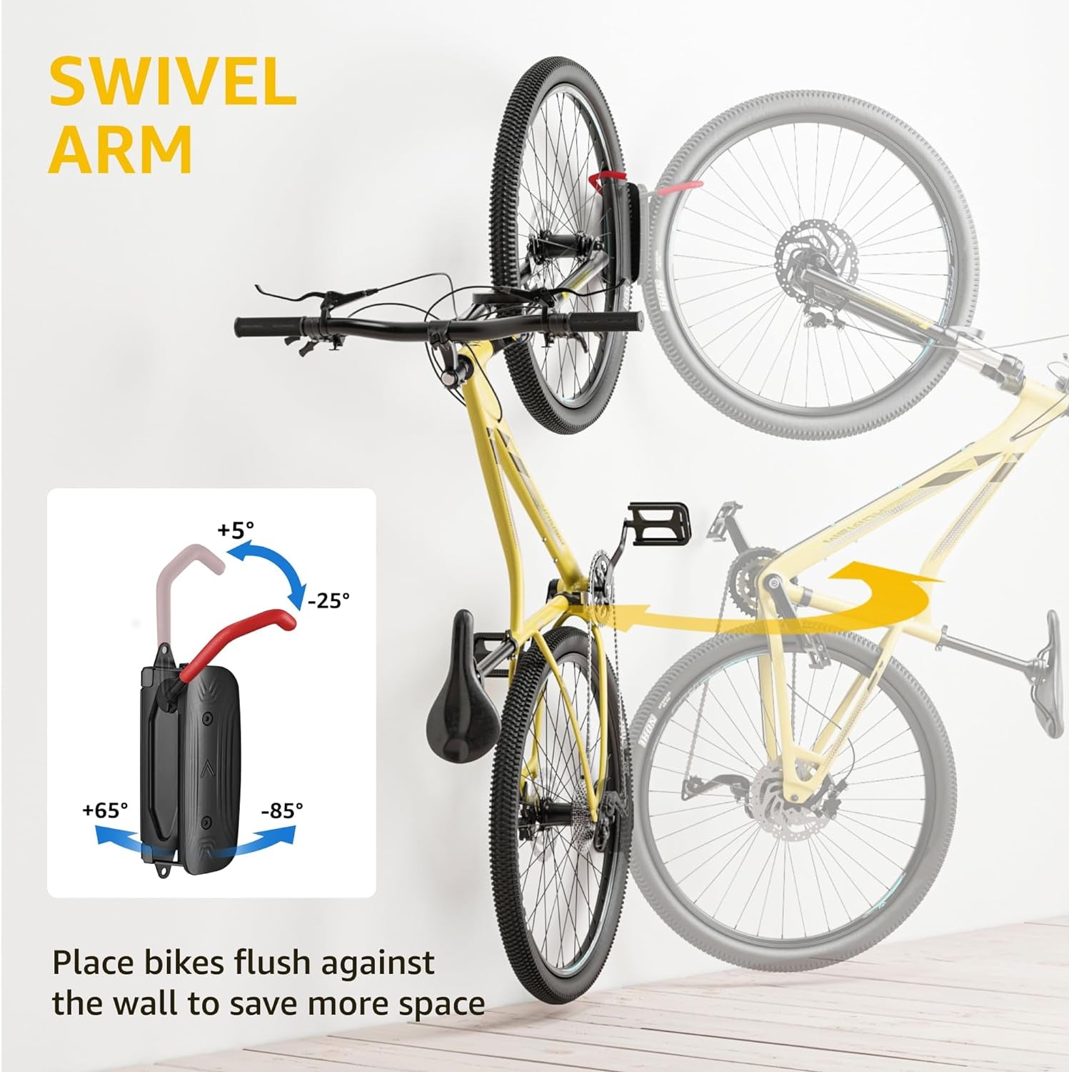 Swivel Bike Wall Mount - Space-Saving Vertical Bike Rack for Garage Storage, Holds Up to 66 lbs, 4-Pack, Red