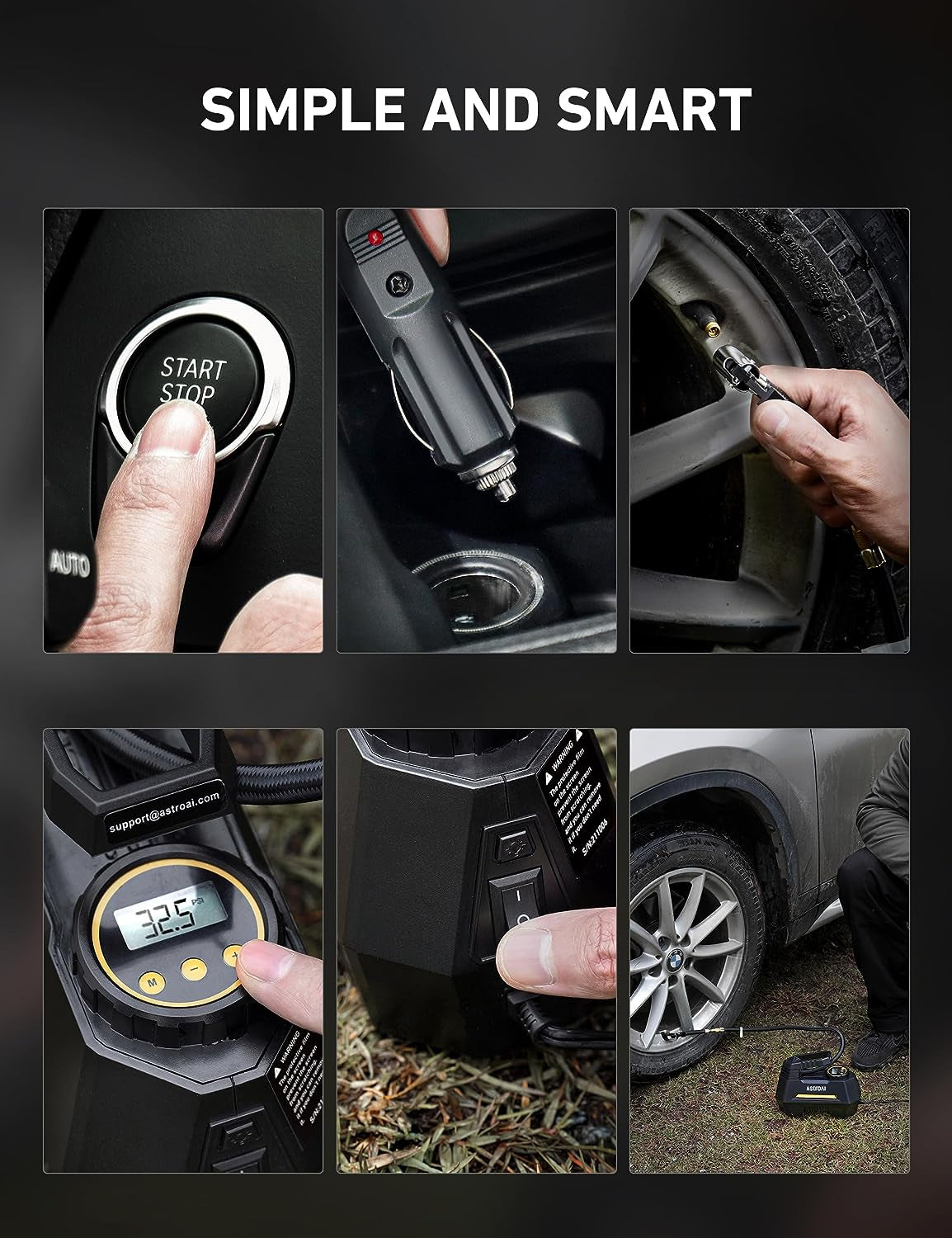 Portable Tire Inflator, Air Compressor - Digital Pressure Gauge, Emergency LED Light - 12V DC Auto Pump for Cars