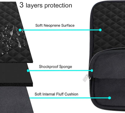 Laptop Sleeve for 15-15.6 Inch Notebooks, Diamond Foam Neoprene Case - Additional Small Pouch, Black