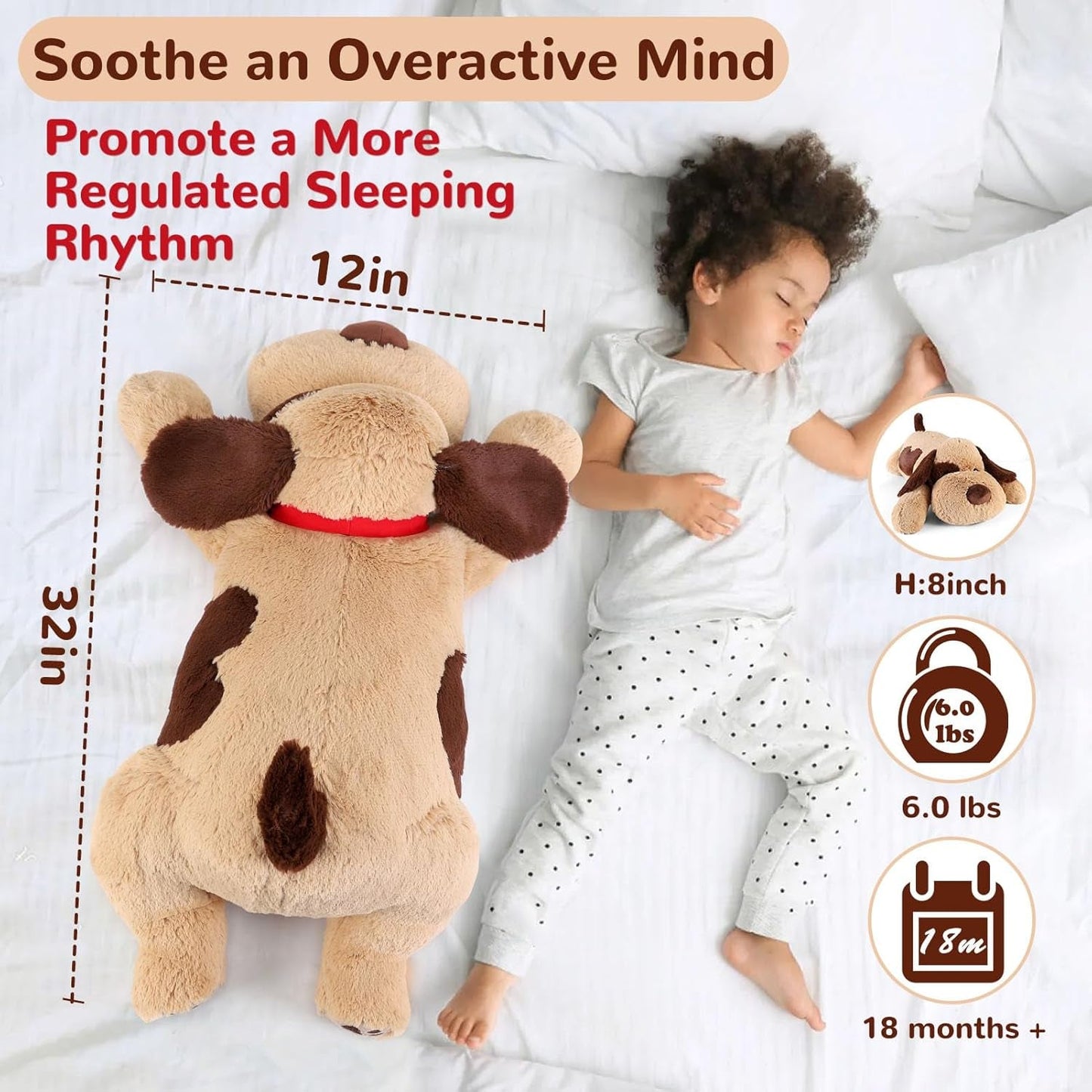 Brown Dog Weighted Plush Toy - 32 Inch, 6.0 Pounds - Large Stuffed Animal Pillow
