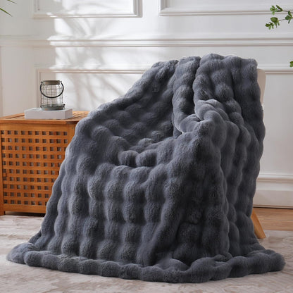 Luxurious Faux Fur Fleece Throw Blanket - Soft, Cozy, and Plush 51x63 Inches in White for Couch, Chair, and Bed