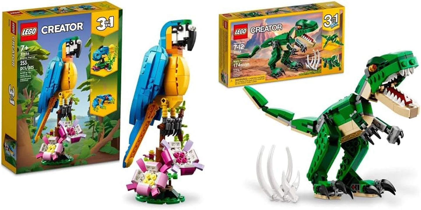 Creator 3-in-1 Exotic Parrot Building Toy Set-Transforms into Parrot, Fish, and Frog Figures, Ideal Creative Toy Ages 7+ 