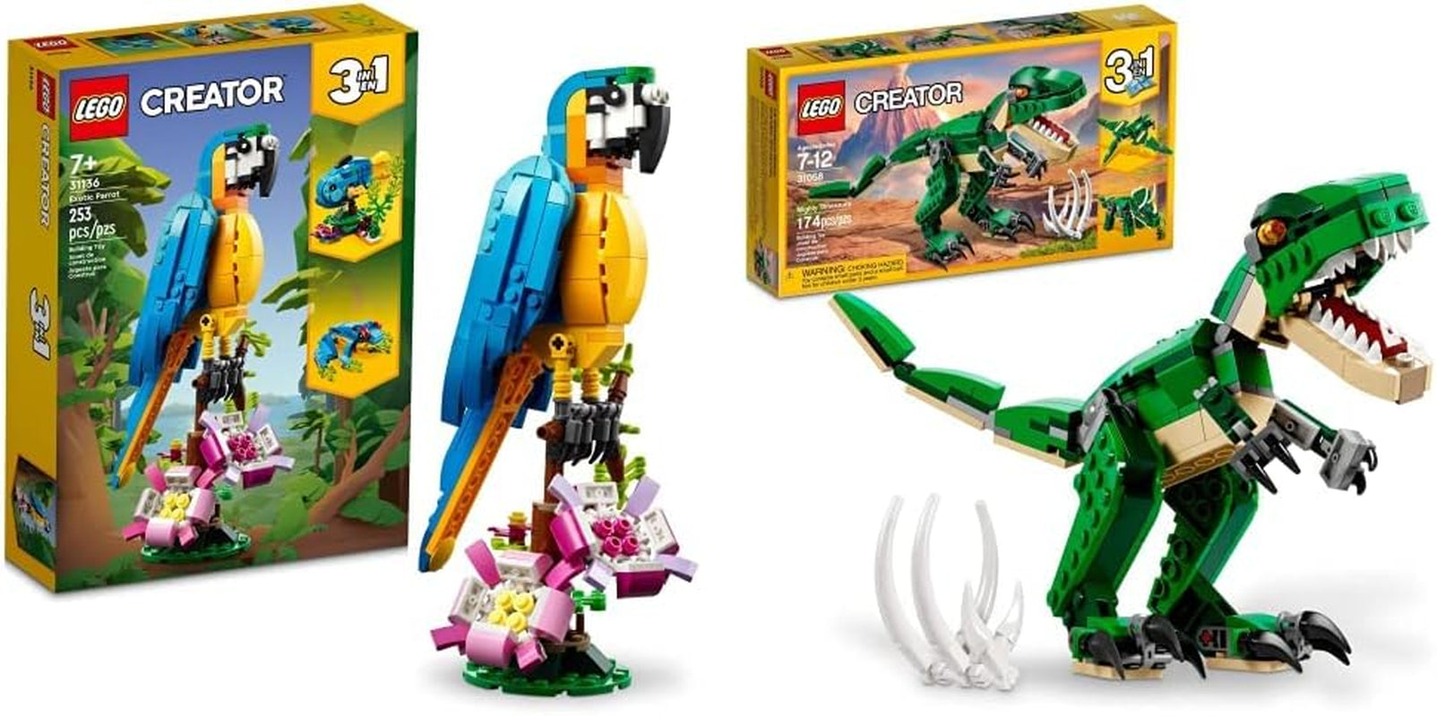 Creator 3-in-1 Exotic Parrot Building Toy Set-Transforms into Parrot, Fish, and Frog Figures, Ideal Creative Toy Ages 7+ 