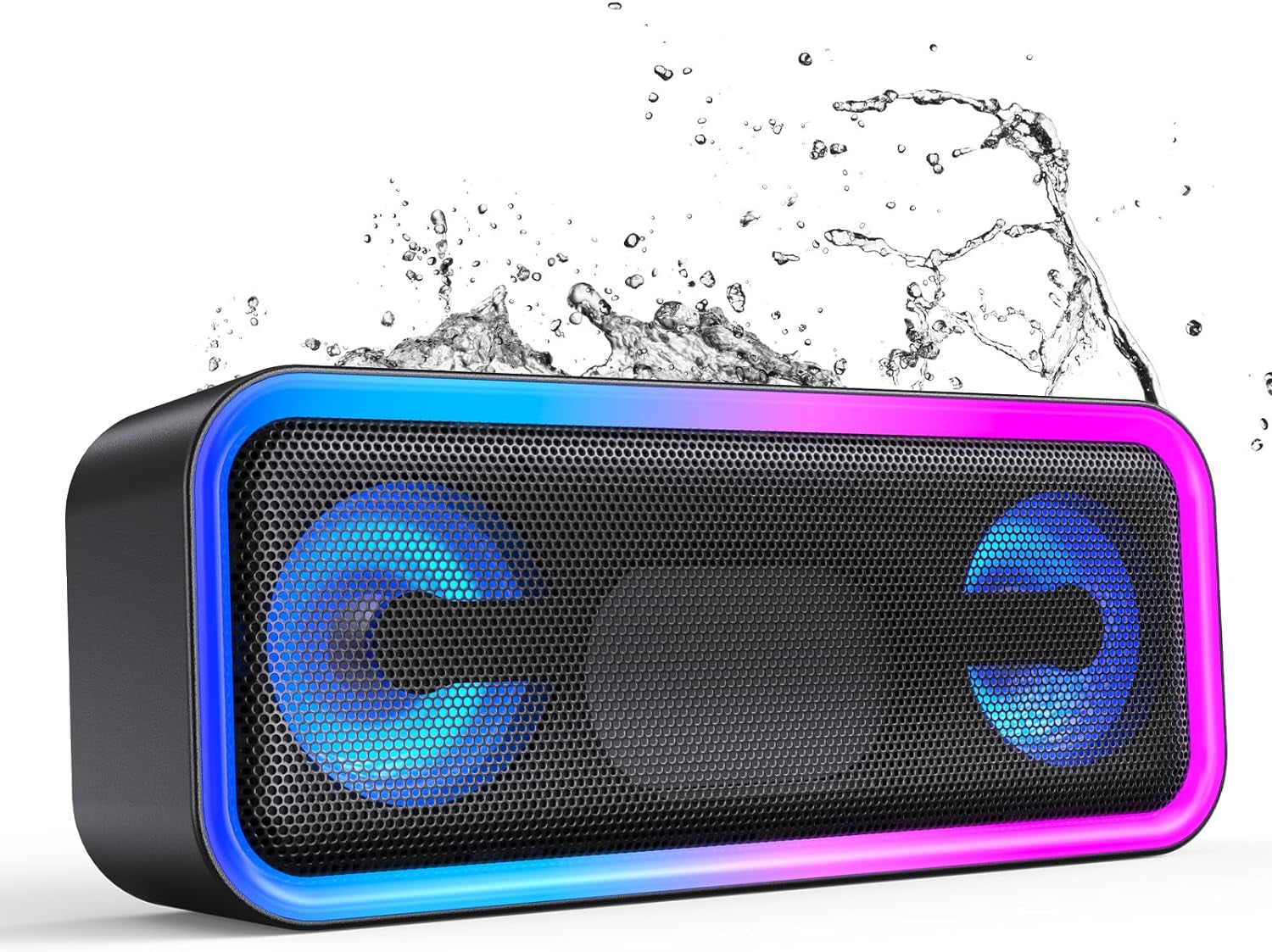 Portable Bluetooth Speaker - IPX5 Waterproof with RGB Lighting, 18-Hour Playtime, and Hi-Fi Stereo Sound