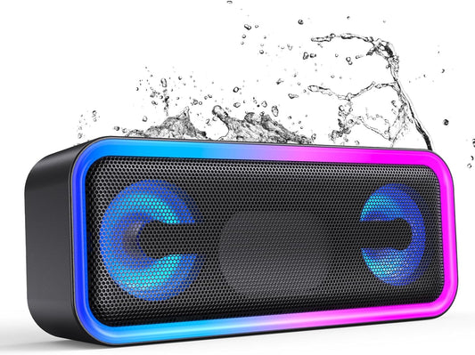 Portable Bluetooth Speaker - IPX5 Waterproof with RGB Lighting, 18-Hour Playtime, and Hi-Fi Stereo Sound