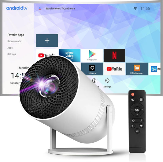 Mini Projector with WiFi 6 and Bluetooth 5.0, Featuring Android 11 OS, Automatic Keystone Correction, 180 Viewing Angle, 130-Inch Display 