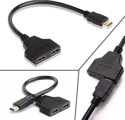 HDMI Splitter Adapter - 1080P Male to Dual Female 1x2 HDMI Splitter Cable for HDTV, LED, LCD Monitors, and Projectors - Supports Dual TV Output