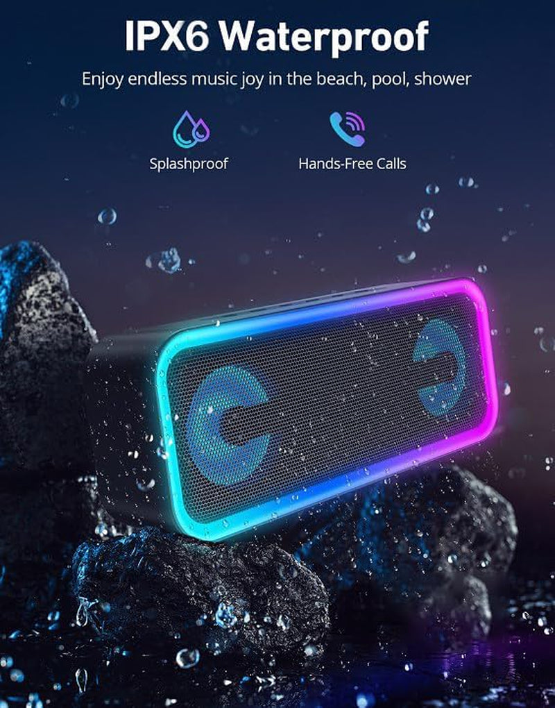 Portable Bluetooth Speaker - IPX5 Waterproof with RGB Lighting, 18-Hour Playtime, and Hi-Fi Stereo Sound