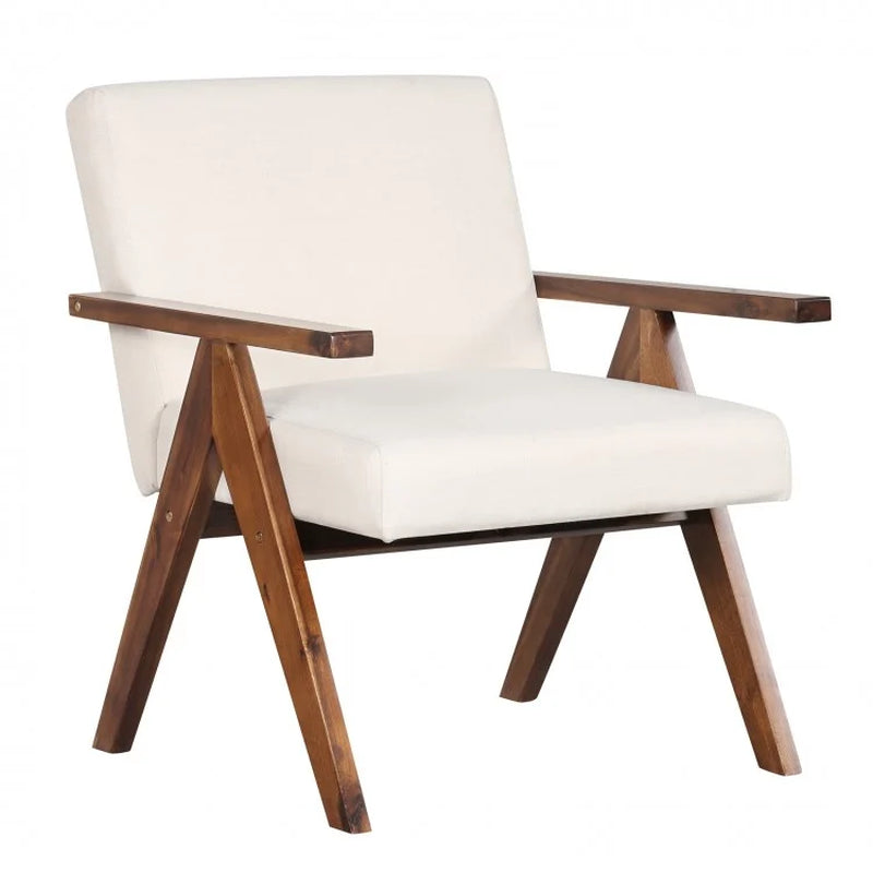 Contemporary Linen Fabric Accent Chair with Durable Solid Acacia Wood Frame
