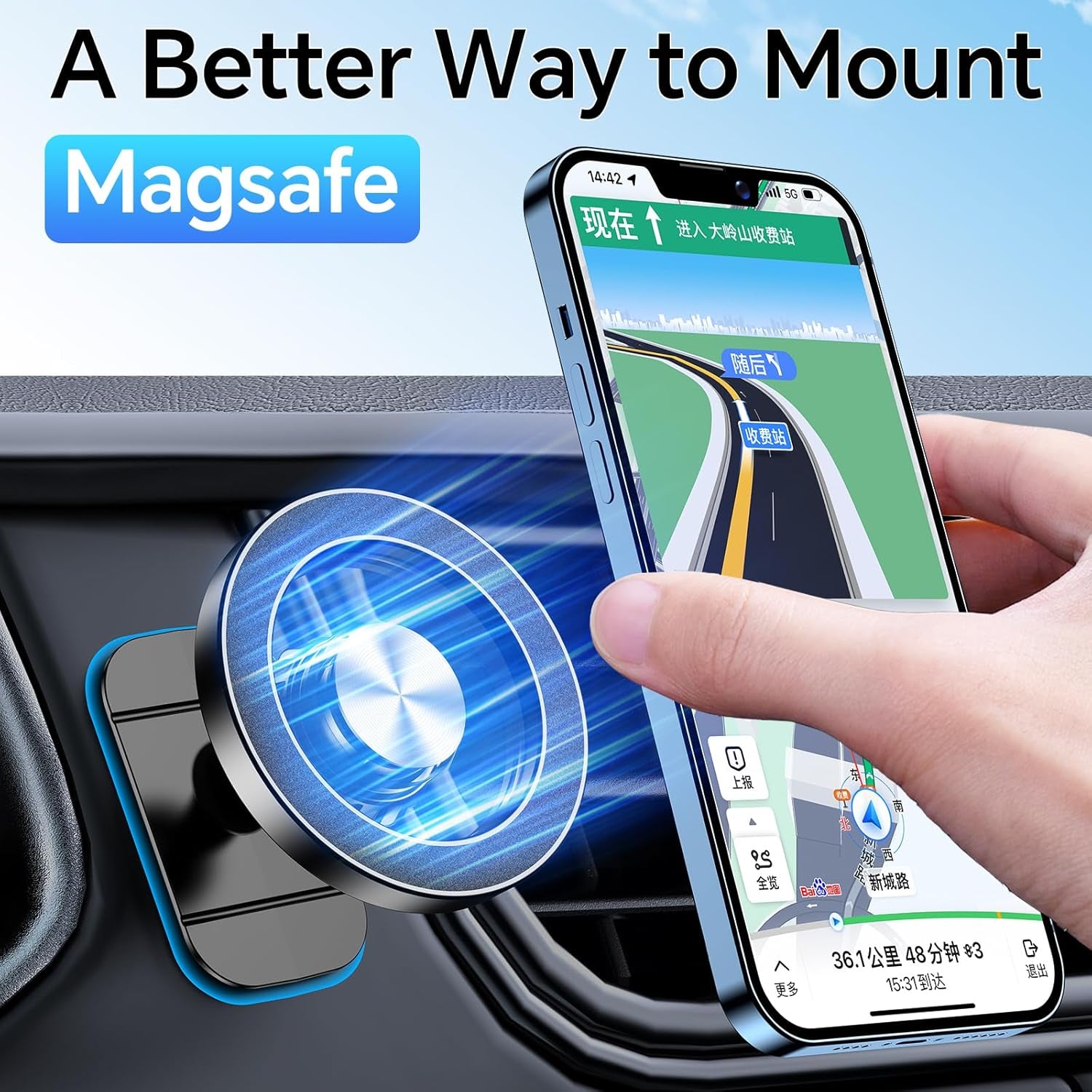 MagSafe Car Mount - 20 Strong Magnets - 360° Magnetic Phone Holder for iPhone 16 Pro Max, 15, 14, 13, 12 Plus 