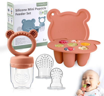 Fruit Food Feeder Pacifier- BPA-Free Teething Relief, Breast Milk Popsicle Mold - Purees, Food Freezer Cube Tray, 2 Additional Pouches