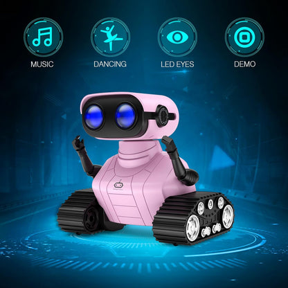 Rechargeable RC Robot Remote Control Toy with Music and LED Eyes, Gift for Children Age 3+ Pink