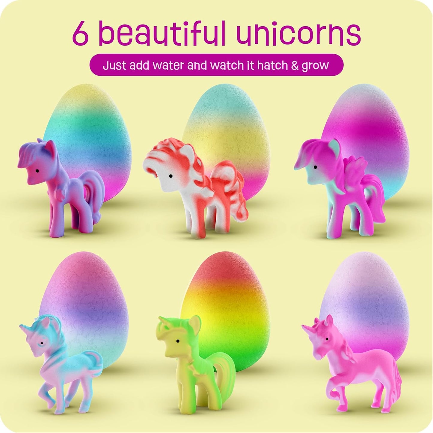 Unicorn Hatching Surprise Eggs for Kids - 6 Pack - Grows 600% - Unicorn Toys Age 3+
