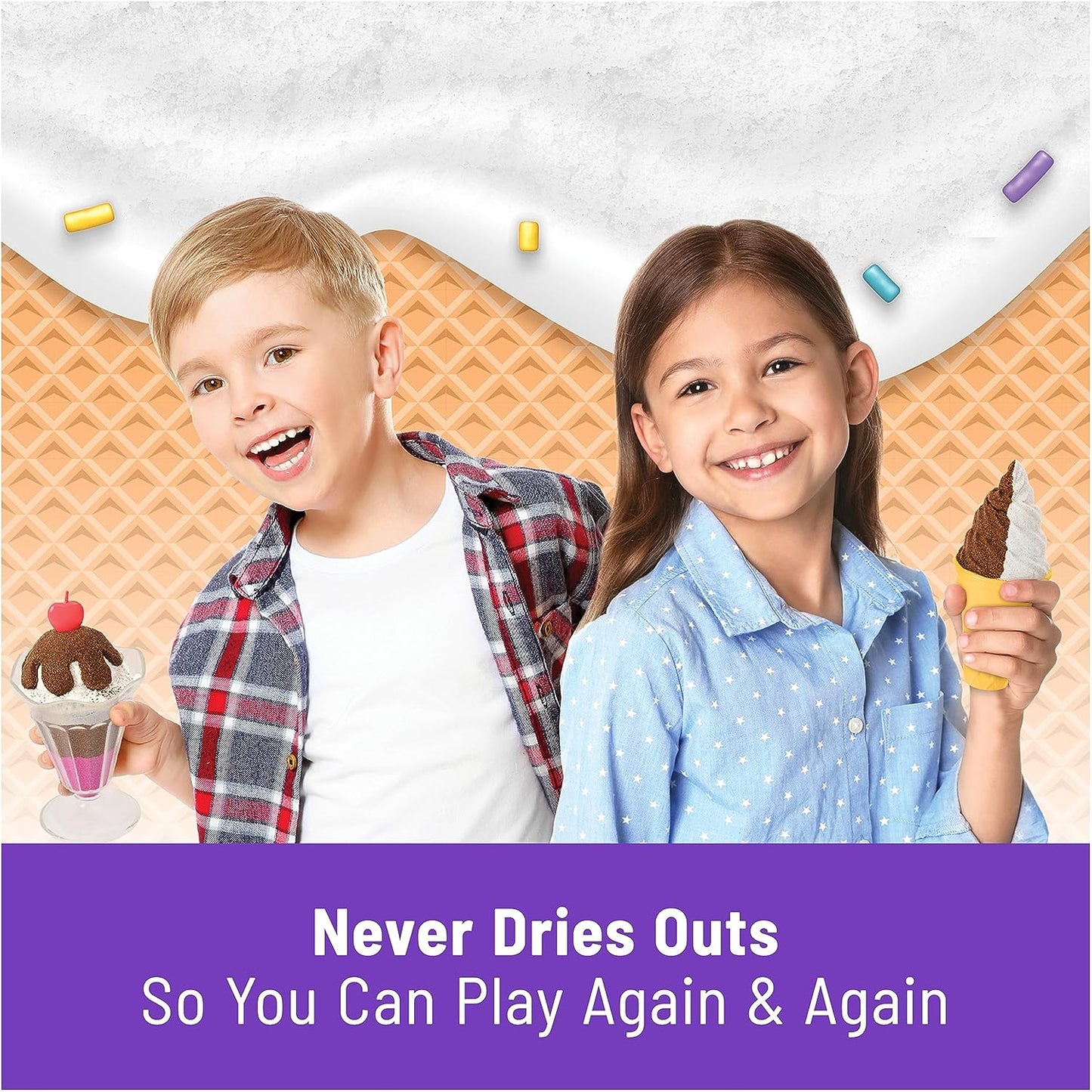 Scents, Ice Cream Treats Playset, 3 Colors Scented Play Sand & 6 Tools, Sensory Toys, Christmas Gifts for Kids Ages 3+