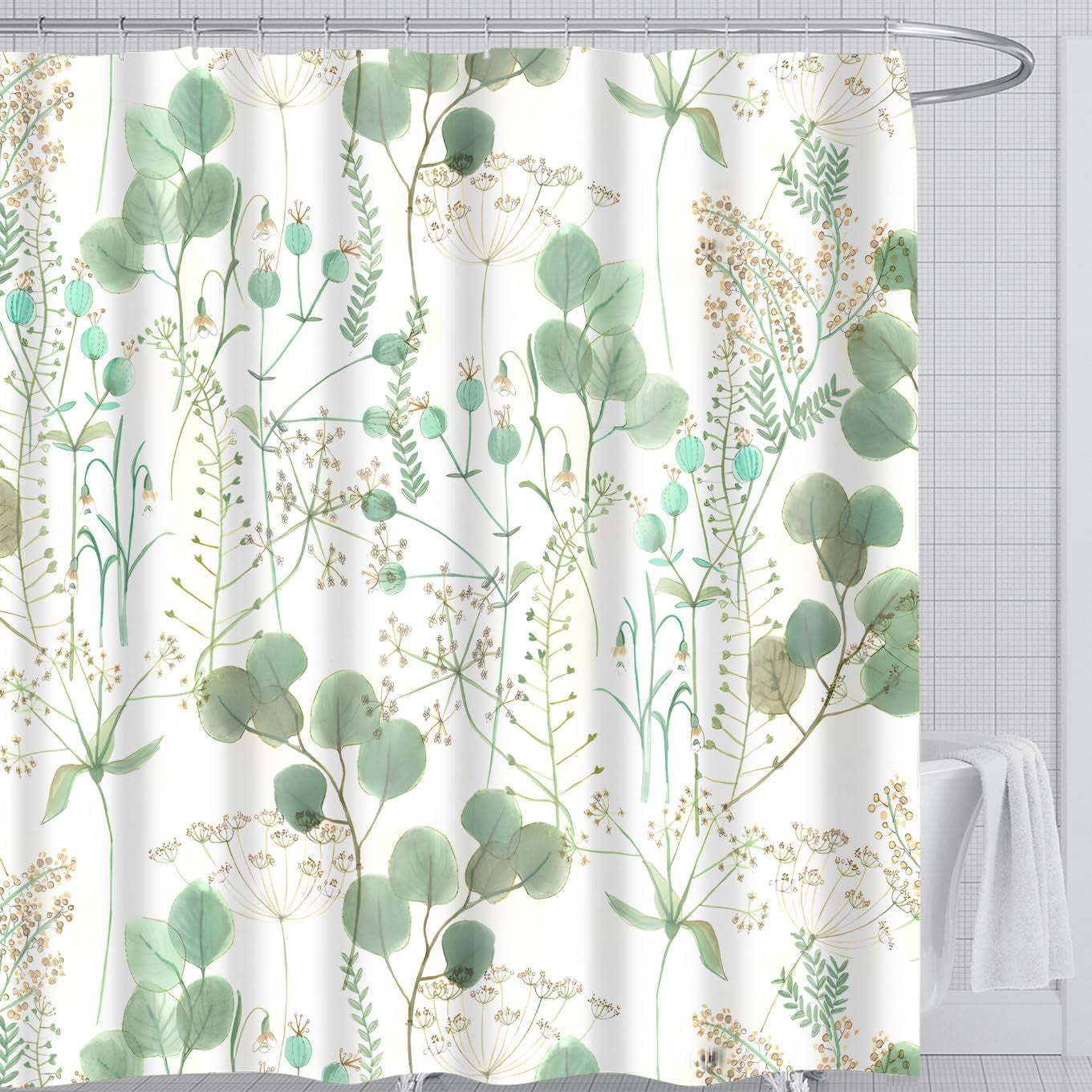 Waterproof Fabric Shower Curtain featuring Banff National Park Smoky Mountain Design, 12 Hooks, 71" x 71" (180 cm x 180 cm), Dark Gray