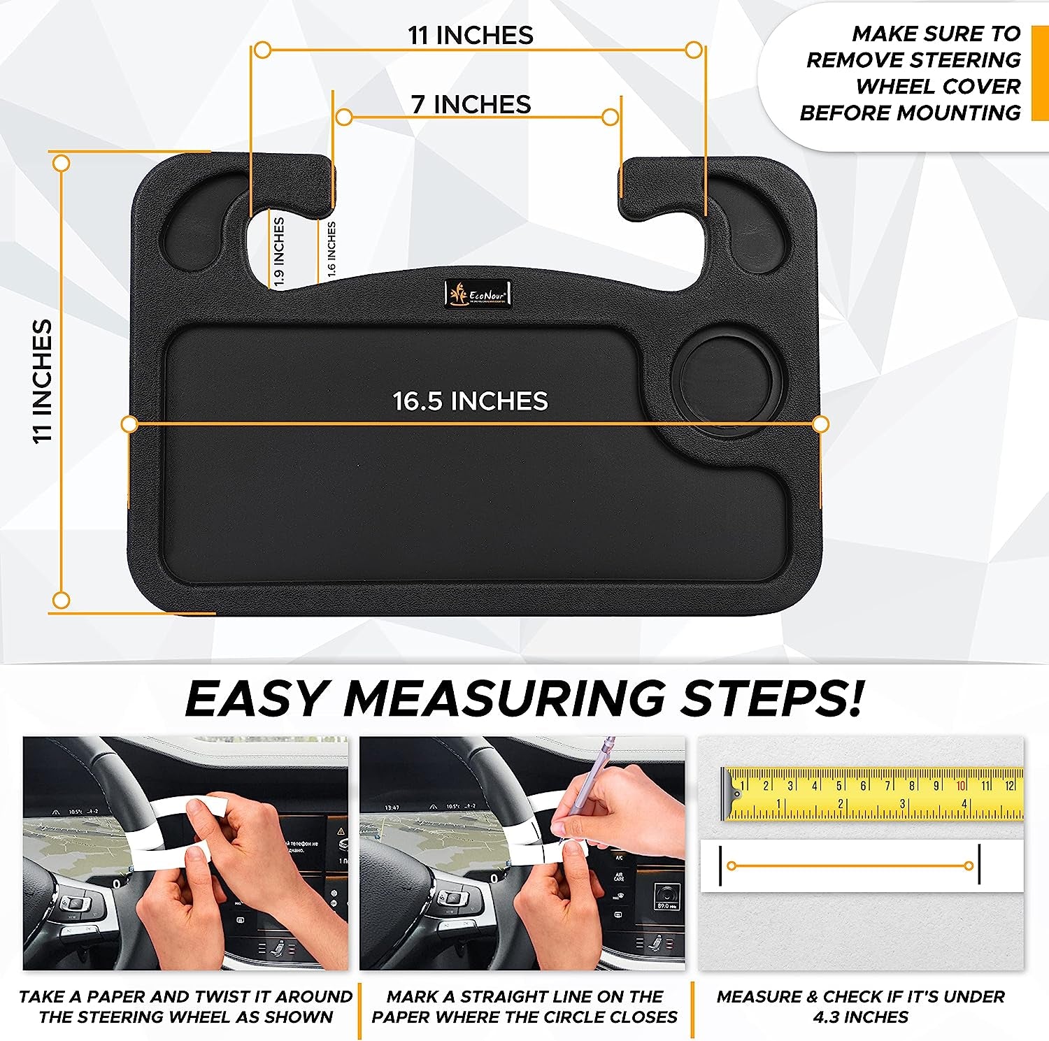 2-in-1 Car Steering Wheel Desk and Tray | Laptop Mount with Pen Holder | Food and Drink Tray for Travel | Versatile Car Accessories