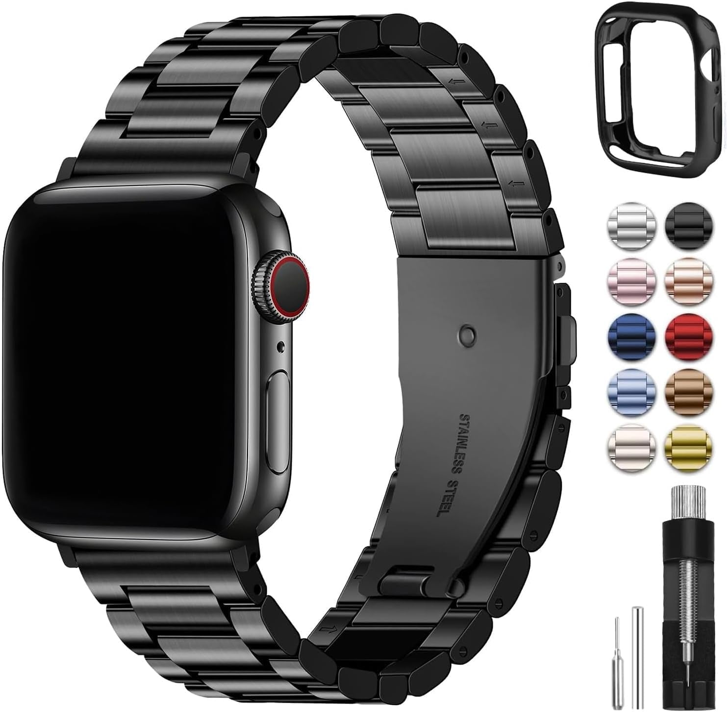 Stainless Steel Apple Watch Band with Case - for Apple Watch Ultra 2, Series 9, 8, 7, 6, 5, 4, 3, 2, 1 & SE/SE 2